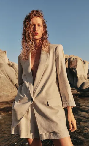 Zara Light Beige Oversized Blazer thumbnail 1