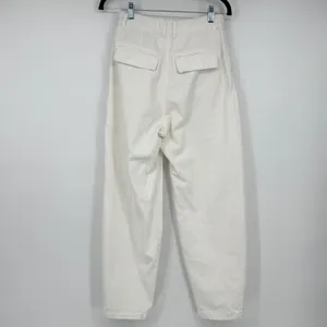 Zara High Rise Pleated Barrel Leg‎ Jeans Ivory Off White Balloon Size 2 thumbnail 2