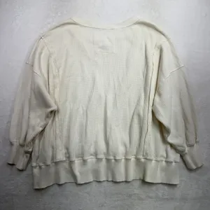 American Eagle Large Big Hug Off-the-Shoulder Waffle Sweatshirt Oversized Boho thumbnail 12