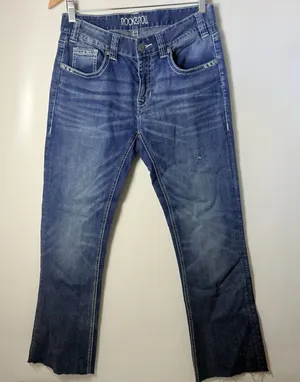 Rock & Roll Cowgirl Jeans Womens 29 Denim Blue Crop Midrise Summer Feathers thumbnail 1