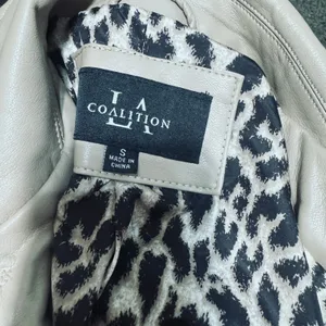 LA Coalition beige Faux Leather Double Breasted Jacket military coat sz Small thumbnail 5