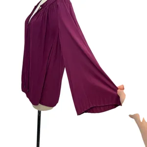 Ramy Brook Blouse Top Long Sleeve‎ Tassels Satin Burgundy Purple Size Large thumbnail 7