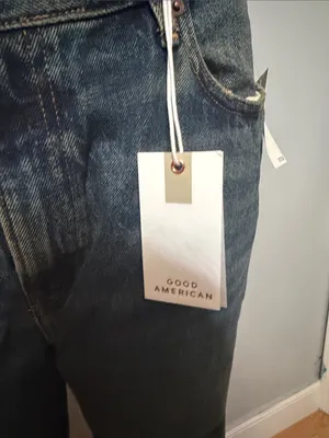 Good American Dark Indigo Khloe Jean straight Leg Patchwork Jeans thumbnail 3