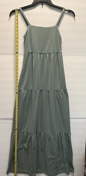 SO XS Green Knit Tiered Boho Maxi Dress Sleeveless Square Neck Polyester Spandex thumbnail 1