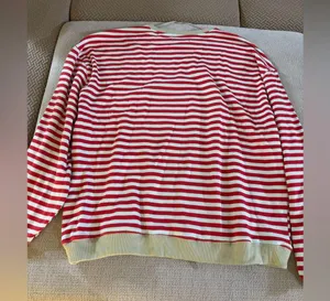 We The Free Free People Classic Striped Oversized Crewneck in Cherry Combo LARGE thumbnail 6