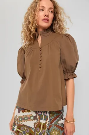 Tuckernuck POMANDER PLACE Chestnut Brown Selena Blouse Puff Sleeve Size XL thumbnail 1