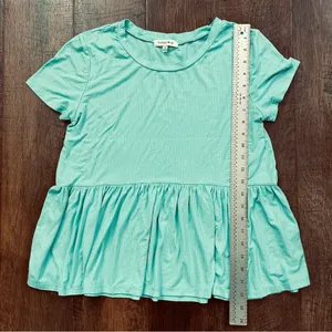 HOOKED UP turquoise teal baby doll top, size M thumbnail 5