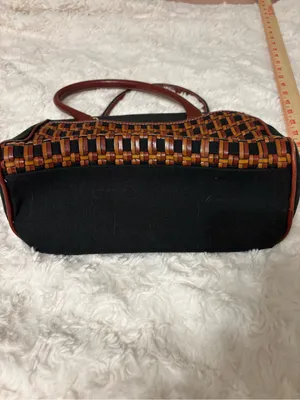 Valerie Stevens Black Brown Woven Leather Handbag Satchel Y2K thumbnail 7