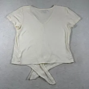 Madewell Texture & Thread Cream Cotton Front Tie V-Neck Short Sleeve Top J8537 M thumbnail 8