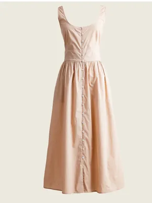 J Crew Button-front 100% cotton poplin midi dress smocked back sleeveless tan 4 thumbnail 2