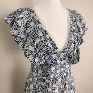 Anthropologie V-neck Plunge Tunic Mini Dress Blue Floral Crochet Tassel Large‎ thumbnail 6