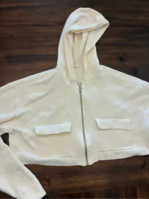 Alo Yoga Scholar Knit Cargo Full Zip Hoodie Women’s Small Ivory Cream Sweater thumbnail 1