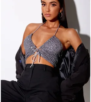 Motel Rocks Adjustable Sequined Crop Top thumbnail 1
