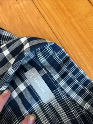 Everlane Oversized Flannel Shirt Dress Plaid Long Sleeve Relaxed linen large thumbnail 6