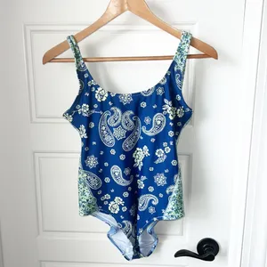 Aerie Blue Paisley Bandana Pattern One Piece Full coverage Bathing Suit Small thumbnail 2