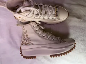 Converse Cream High-Top Sneakers with Tan Stitching thumbnail 6