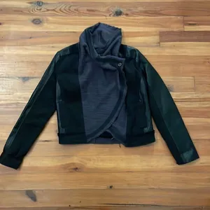 Miss Me Womens Jacket Small Dark Gray Black Mixed Media Faux Leather Moto Biker thumbnail 10