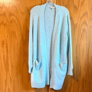 Lucky Brand Light Blue‎ Longline Open Front Cardigan Sweater Large Pockets thumbnail 2