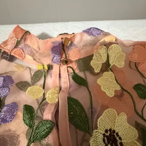 Finesse Floral Embroidered Sheer Mesh Mock Neck Mini Dress Peach Multi Size L thumbnail 7