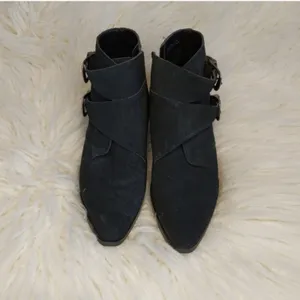 EUC Black Suede Thalia Western Pointed Toe Booties Silver Buckle Women's Size 9 thumbnail 2