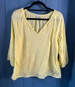 Talbots Light Yellow Women's Blouse - Pineapple Print | Size Large thumbnail 1