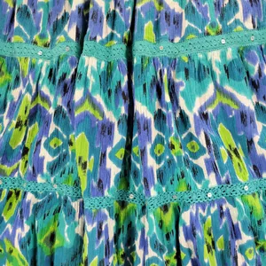 Vintage Notations A-line Skirt Womens L Blue Boho Watercolor Tiered Flowy Hippie thumbnail 3