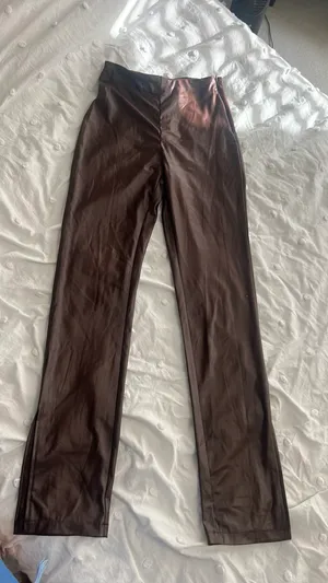 Brown straight leg leather pants Size M thumbnail 1
