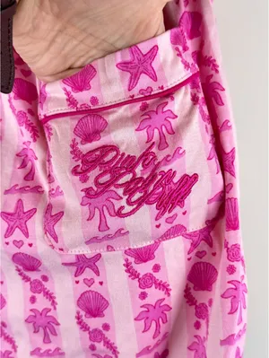 Pink Palm Puff Blush Bay Pajama Set Pink Supima Cotton Shorts Top XL thumbnail 12