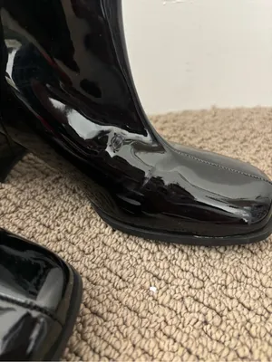 Zara patent leather knee high boots in black thumbnail 4