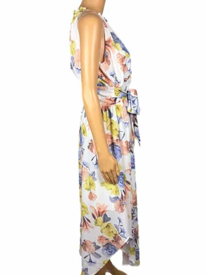 NSR Floral High-Low Midi Dress With Slit Back, Attached Tie, Made in USA Small thumbnail 3