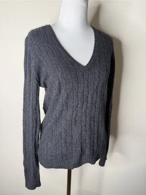 J. Crew Vintage Gray Cable Knit V-Neck Sweater thumbnail 2