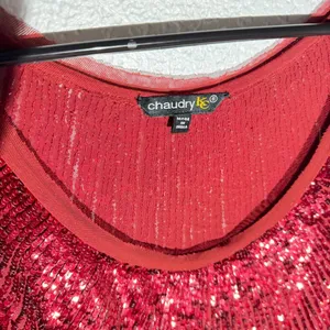 Chaudry KC Red Sequin Sleeveless Top | Beaded Party Blouse | Size Small thumbnail 3