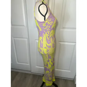 Farm Rio Anthropologie Maxi‎ Dress Tropical Smocked S Purple Lime Green Floral thumbnail 2