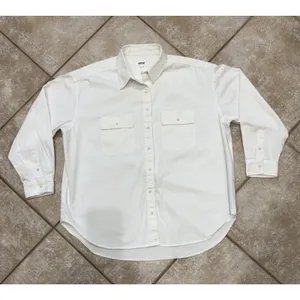 Aerie woman's white thick cotton relaxed button up shirt costal clean thumbnail 4