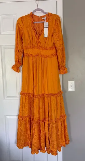 Free People x BTFL Life Coral Orange Bohemian Boho Maxi Dress Loose Flowy NWT thumbnail 1