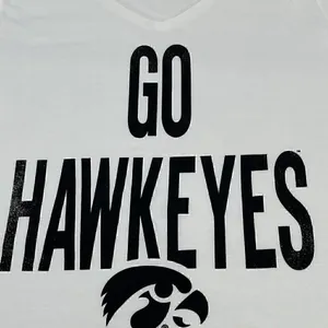 Russell Athletic NEW T-Shirt IOWA University "Go Hawkeyes"Women's Large White Black thumbnail 2