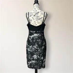 Joseph Ribkoff Black Silver Metallic Ruffle Dress Homecoming Cocktail Party‎ 12 thumbnail 3