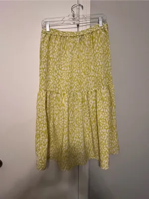 WHO WHAT WEAR Women’s Leopard Animal Print A-Line Midi Skirt Yellow/White M thumbnail 2