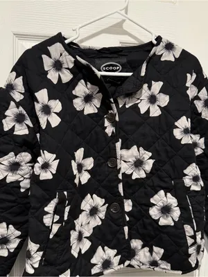 Scoop Floral Quilted Jacket L 12-14 Black White Cotton Button Front thumbnail 1
