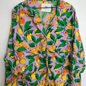 Printfresh Orange Cat & Fruit Purple Long Sleeve Pajama Rare Womens Dress 3XL thumbnail 9