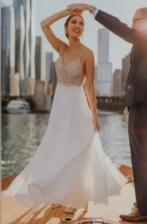 LULU's Stunning Rhinestone Sexy Romantic Sexy Flowy Elegant Wedding Gown thumbnail 1