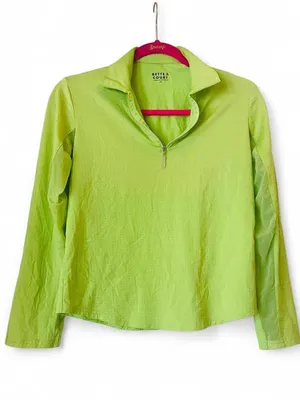 Bette & Court Cool Elements Neon Lime Green Golf Shirt M Quarter Zip Mesh UV thumbnail 1