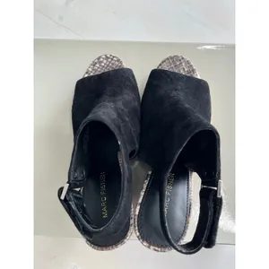 Marc Fisher Black Suede Peep Toe Espadrille Wedge Sandals Size 6.5M‎ thumbnail 6