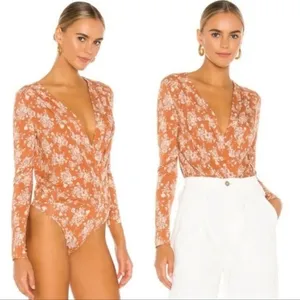 Intimately Free People Brown Floral Bodysuit Women Size‎ S thumbnail 2