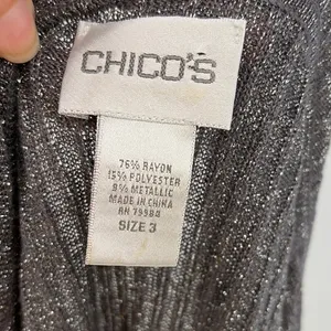 Chico's Ribbed Shimmery Womens Sweater Cardigan Sz XL Holiday Glam Metallic Open thumbnail 7