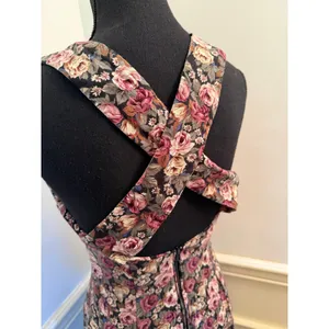 Vintage 90s All That Jazz Floral Rayon Midi Dress Cross Back Strap Grunge Retro thumbnail 6