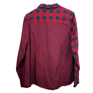 LL Bean Red/Black Scotch Plaid Cotton Flannel Button Shirt Relaxed Fit LARGE thumbnail 5