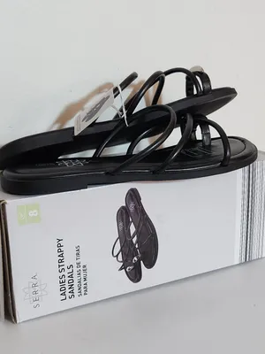Serra Black Strappy Faux Leather Sandals Silver Tone Accent Size 8 NWT thumbnail 8