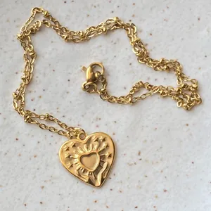 Handmade gold tone stainless steel celestial whimsical boho heart necklace🌟 thumbnail 4