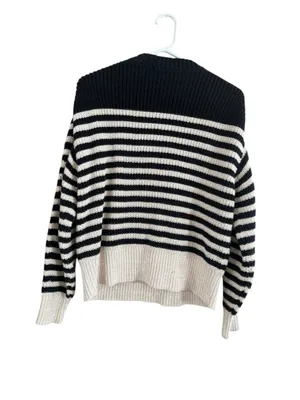 Women's J.Crew Striped V-Neck Sweater, Size M, Black and Beige thumbnail 9